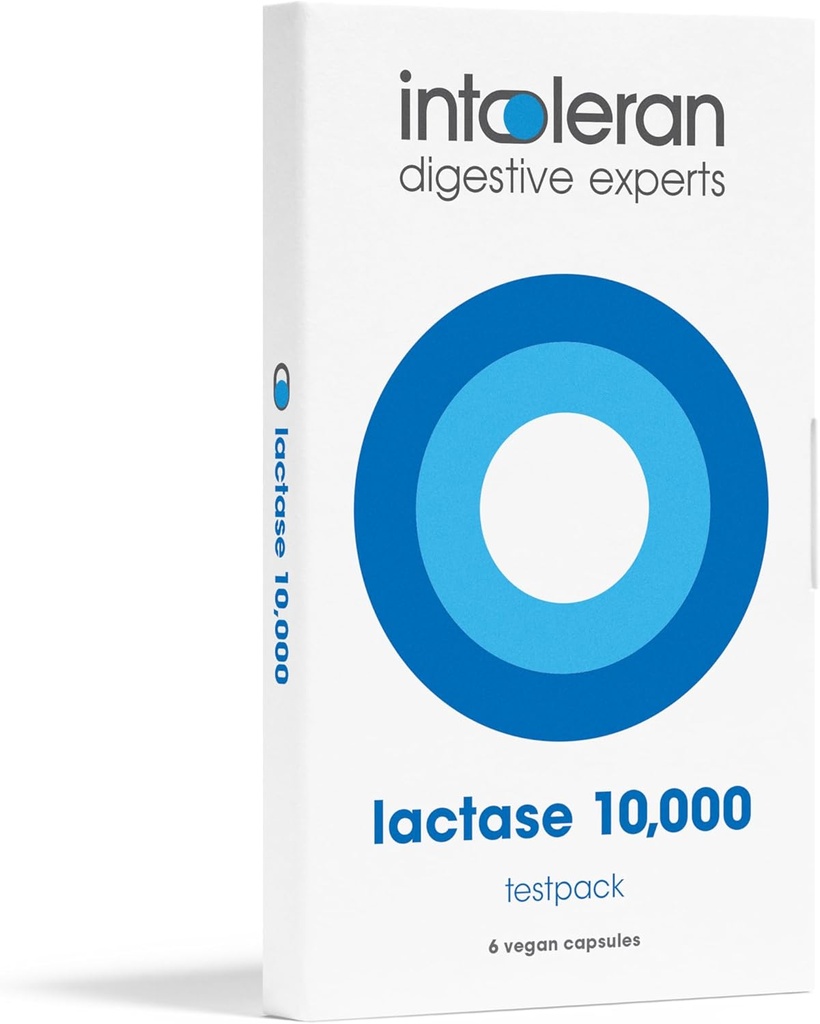 Intoleran Lactase 10,000 Digestive Enzymes Testpack - 6 Capsules | Supplement for Lactose Intolerance | Lactase Enzyme Helps Digest Dairy & Lactose | High Dosed & Fast Acting | Vegan | Low FODMAP