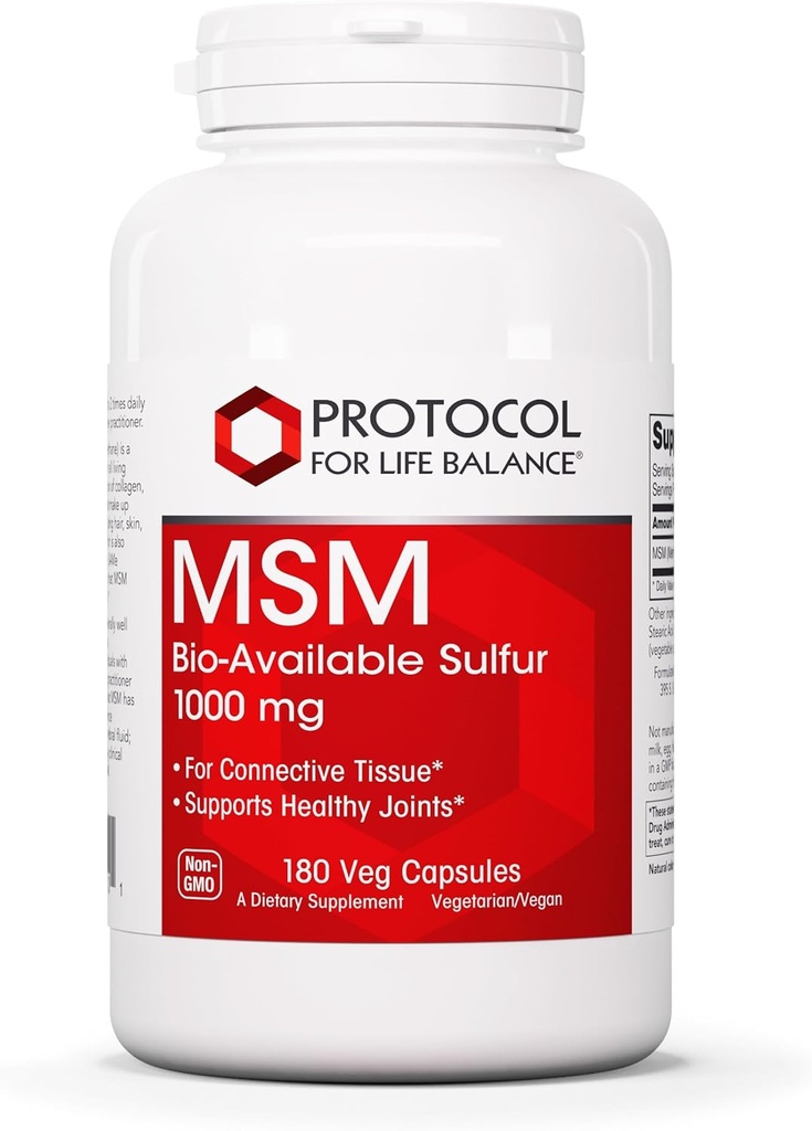 Protocolo MSM Sulfuro biodisponible - 1000mg - Apoya la salud conjunta y el cabello sano, la piel " uñas* - Vegan " Non-GMO - 180 cápsulas de veg
