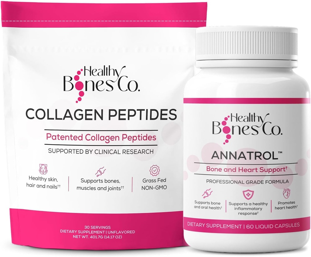 Annatrol Bone Support & FORTIBONE Collagen Peptides w/FORTIGEL, VERISOL and TENDOFORTE - Complete Bone, Joint, Skin, Hair, Nails & Metabolic Support | 1 Month Supply (Pouch, 401.7G)