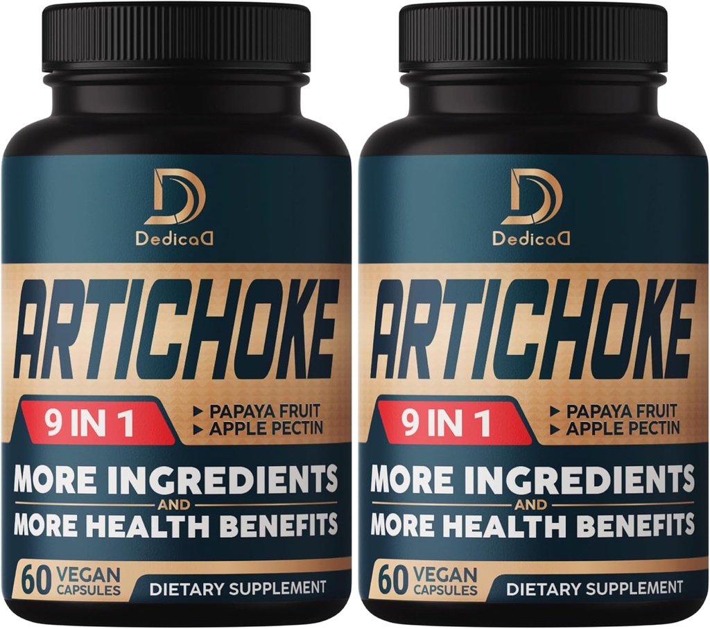 Artichoke Extract Capsules 6650mg 4-Month Supply - Asistencia Digestión, Immune Health & Body Balance - Combinado 9 Herbs Papaya, Apple Pectin, Ginger &amp; Más - Non-GMO 2 Packs 60 cápsulas