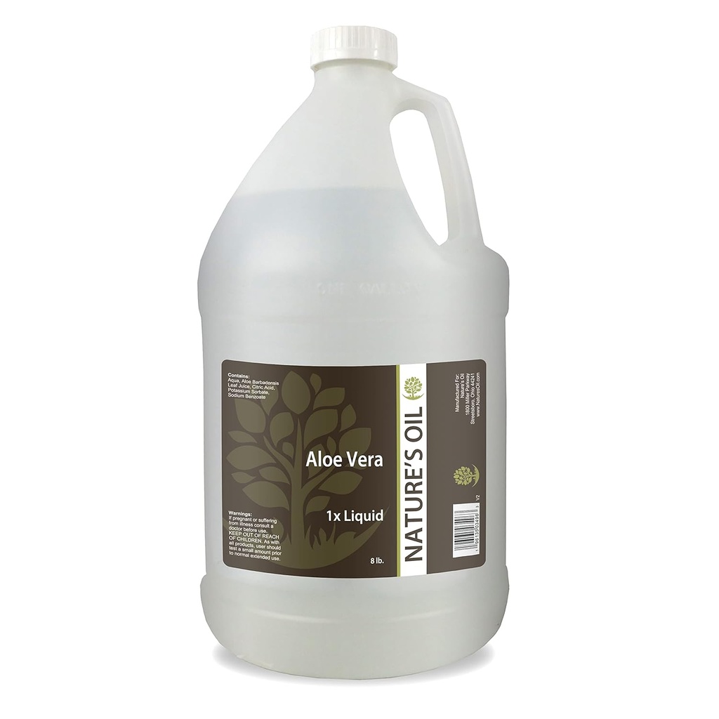 Nature's Oil Aloe Vera Liquid 1x, 8lbs (1 Gallon) Pure Aloe Extract for Skin Care, Hair Care, and DIY Personal Care