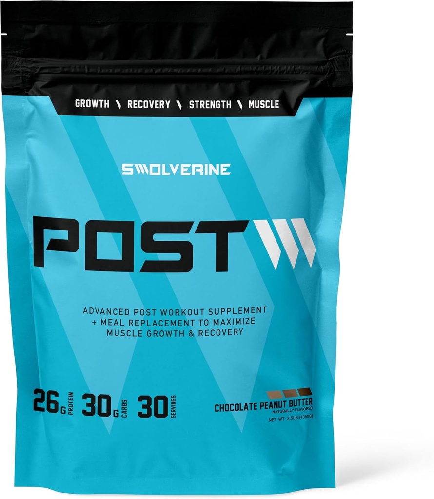 Swolverine Post  Post Workout Recovery and Muscle Building Formula, Pea Protein Isolate, Pea Starch Carb10, L-Glutamine, Coconut Water (Chocolate Peanut Butter, 30 Servings)