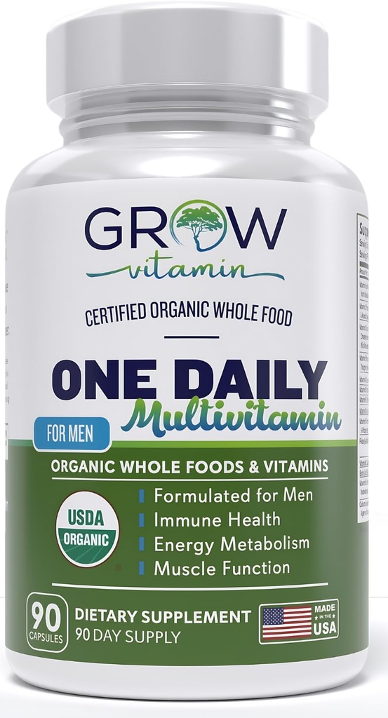 One Daily Multivitamin for Men - with Vitamins & Minerals + Organic Whole Foods, Supplement to Boost Energy, General Health - Non-GMO - 90 Capsules  3 Month Supply