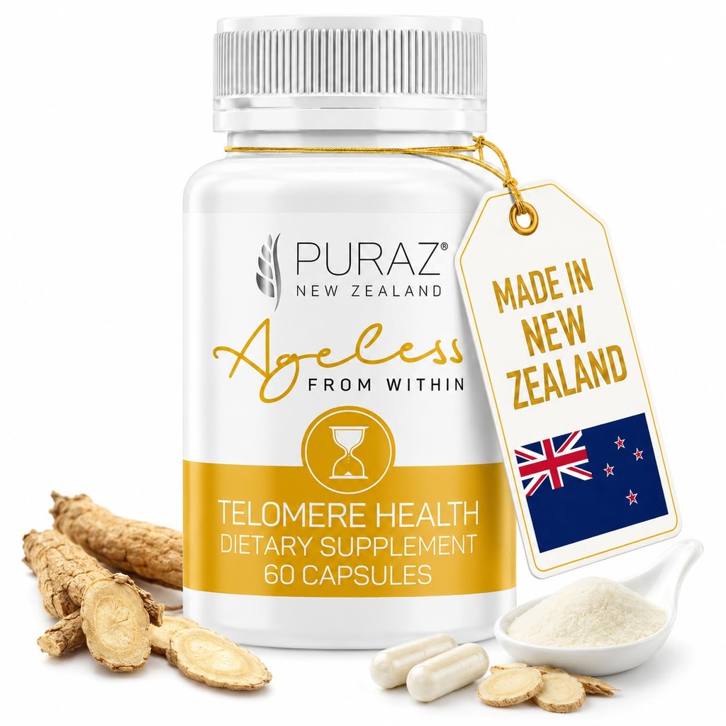 Telomere Supplements w/Potent Astragalus Root Extract and Collagen ← Soporte Superior, Anti-Envejecimiento, Reparación de ADN  Pure Telomerase Enzyme for Telomere Longitud y soporte  60 Capsules
