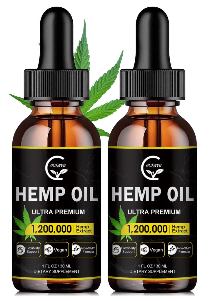 (2-Pack) Aceite de cáñamo de alta potencia - Fuerza máxima, Soporte de sistema inmunitario, calma de enfoque, relajación, orina, extracto puro, orgánico, vegano, no GMO