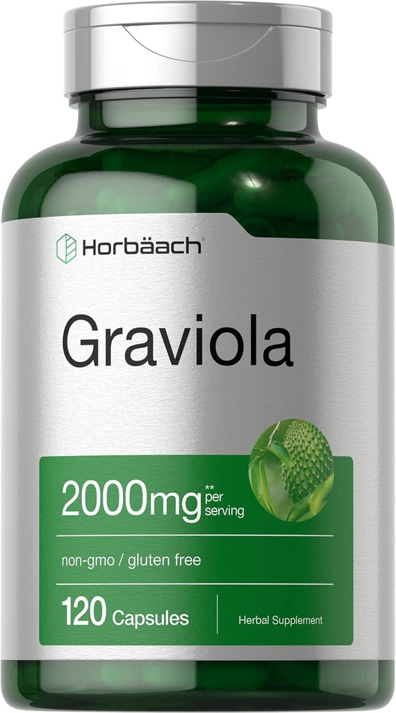 Horbäach Graviola Capsules Silencio 2000 mg Silencio 120 Conde Silencio No GMO, Gluten Libre Silencioso (Annona Muricata)