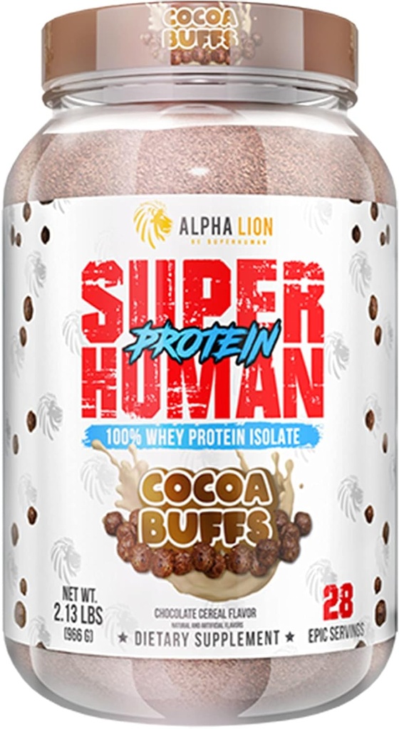 ALPHA LION Superhuman Whey Protein Powder, Great Tasting Pure Whey Protein Isolate, Low Carb, Low Sugar, No Bloat Post Workout, Muscle Recovery &amp; Growth (28 Servings, Cocoa Buffs)