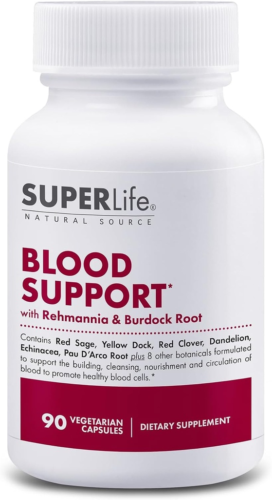 Apoyo a la sangre - con Rehmannia, Dandelion, Red Clover, Burdock Amarillo Dock, Echinacea &amp; Pau D'Arco ¦ promueve la construcción, limpieza, nourishment " Circulation of Blood tención Suplemento - 90 Capsules