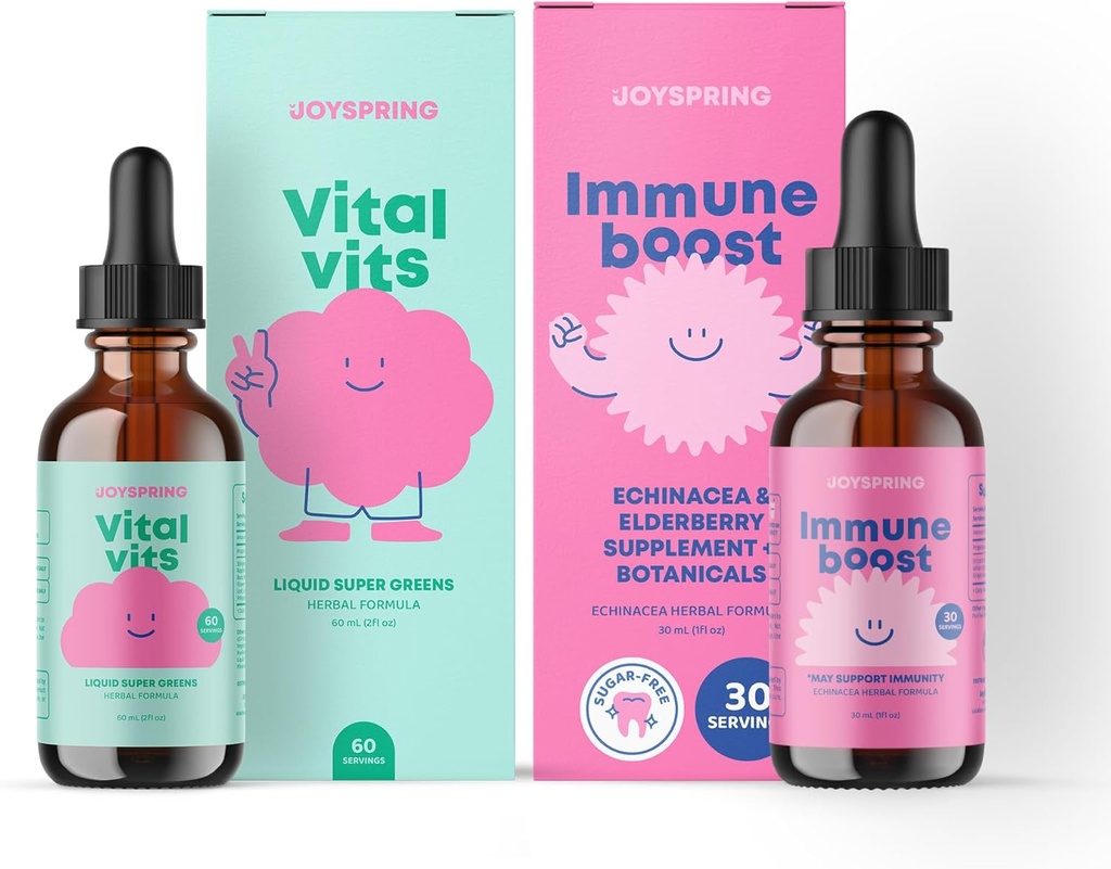 JoySpring Vital Set - Vitaminas Infantiles &amp; Minerales Naturalmente Fuentes No Alcohólicos, Fórmula Líquida Libre de Azúcar ← Immunity Health Support  Vegan &amp; Vegetarian Multivitamin Suplemento