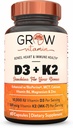 vitamina D3 K2 w/MCT Aceite - 10.000 UI D3, 100 mcg K2 MK7, Calcio, Zinc, BioPerine, Magnesio para Absorción Superior - 60 cápsulas