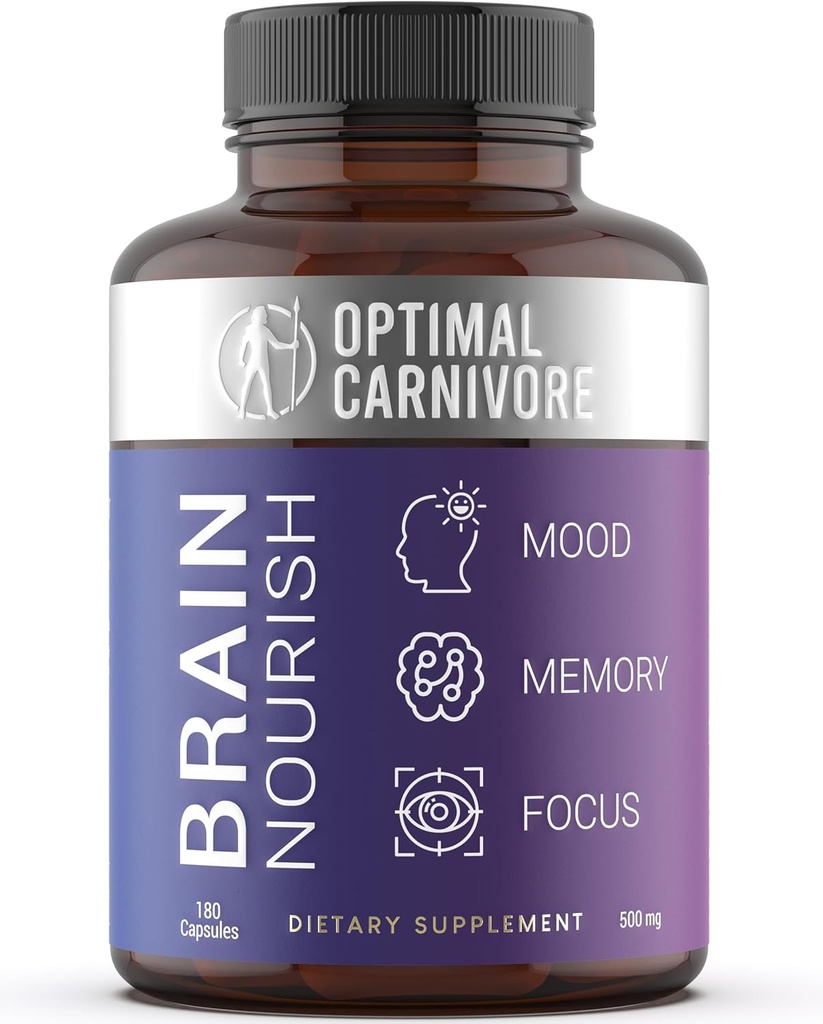 Optimal Carnivore Lions Mane Mushroom Suplemento " Beef Brain, Powerful Nootropics Brain Support Suplemento, Brain Supplements for Memory and Focus, 180 Capsules