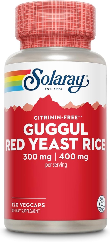 SOLARAY Guggul Gum Extract " Red Yeast Rice - Healthy Cardiovascular Function Support - Lab Verified - 60 Servings, 120 VegCaps