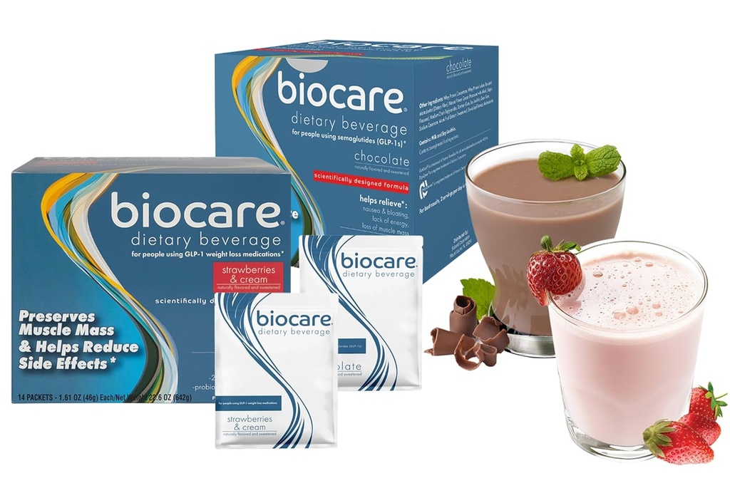 Bebida dietética para usuarios GLP-1, Bebida de Polvo dietético proporciona 20g Proteína esencial, 26 Vitaminas/Minerales, ayuda a la grasa Nausea, Bloating, Constipation, Chocolate y Fresa