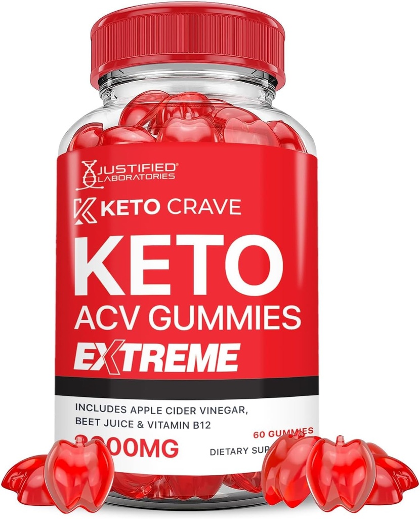 Laboratorios Justificados Keto Crave Keto ACV Gummies Extreme 2000MG Keto Crave Keto Gummies Advanced Formula Apple Cider Vinegar con Pomegranate Beet Powder B12 Vegan Non GMO 60 Gummys