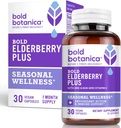 Bold Botanica Elderberry Plus - 65x Concentrated Black Elderberry Extract with Zinc &amp; Vitamin C for Daily Immune Support &amp; Seasonal Wellness - Non-GMO, 30 Vegan Capsules