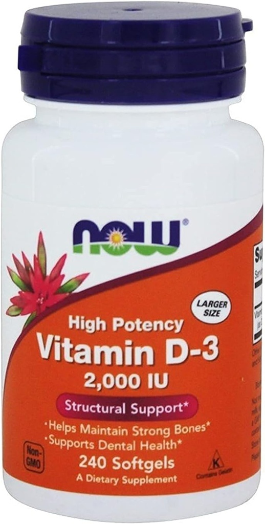 Ahora Alimentos, (2 Pack) Vitamina D-3 High Potency, 2.000 UI, 240 Softgels