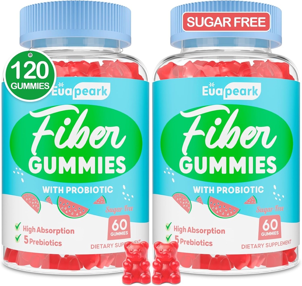 2 Packs - Gummies de fibra para adultos, Probióticos sin azúcar " Gummies de fibra prebiótica, con Inulina, Fos " Chicory Root - para regularidad, digestión " Gut Health - Vegan, Gluten Free, 120 Condes
