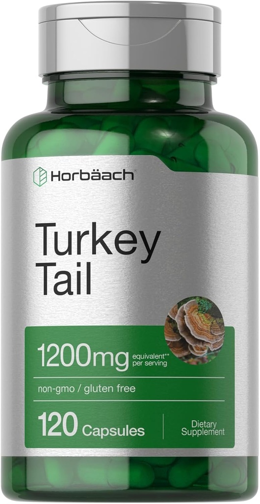 Horbäach Turquía Tail Mushroom Capsules Silencio 1200mg Silencio 120 Conde ← No GMO y Gluten Free Extract