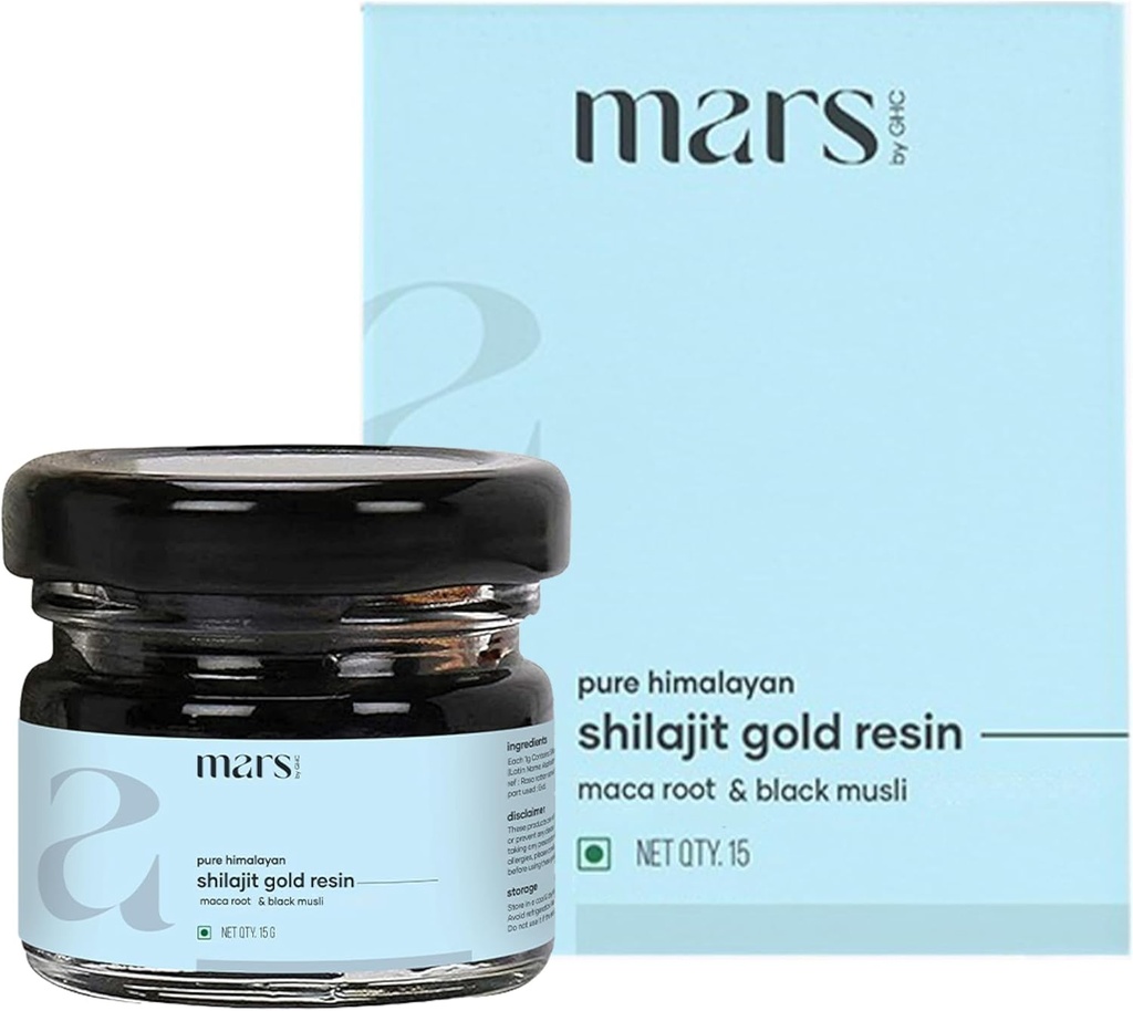 Mars Pure Himalayan Shilajit Gold (Resin) ← Premium Organic Shilajit Fuented from High-Altitude Himalayas ¦ Natural Energy, Strength &amp; Stamina Booster ← Resin for General Well-Being -15 g (Pack of 1)