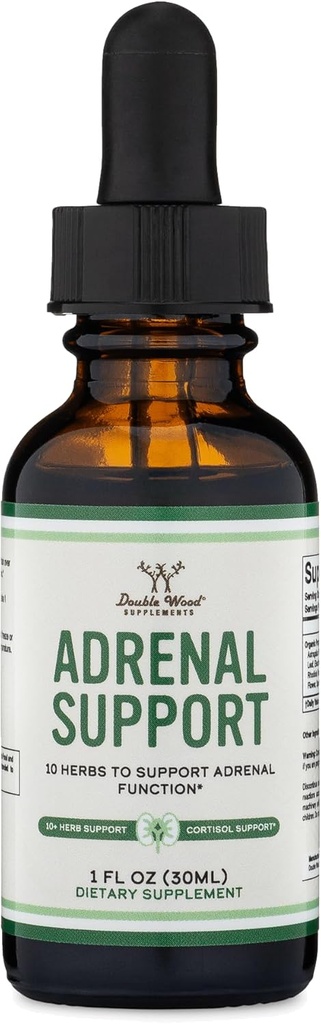 Suplementos de Apoyo Adrenal (Liquid Drops) - 10 Adaptógenos Orgánicos para la Fatiga Adrenal (un mes de suministro) Gerente de Cortisol para el Alivio del Estrés (10 Herbs Apoptógenos para la Salud Adrenal) por Madera Doble
