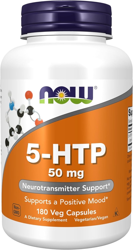 AHORA Suplementos de alimentos, 5-HTP (5-hidroxitryptofan) 50 mg, Soporte de neurotransmisores*, 180 cápsulas de veg