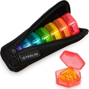 Caja pequeña de píldoras, 7 paquetes caja de la pila de viaje con bolsa, mini organizador de la píldora para el bolsillo, caja de vitaminas de medicina portátil diaria, caja de aceite de pescado, caja de suplementos