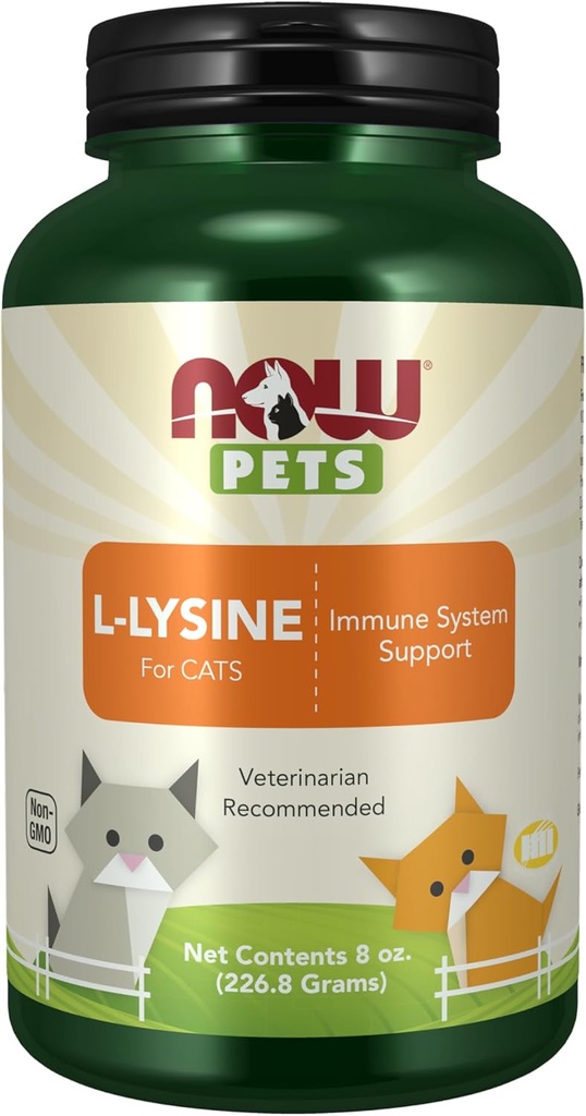 AHORA Pet Health, L-Lysine Supplement, Powder, Formulado para gatos, certificado NASC, 8-Ounce