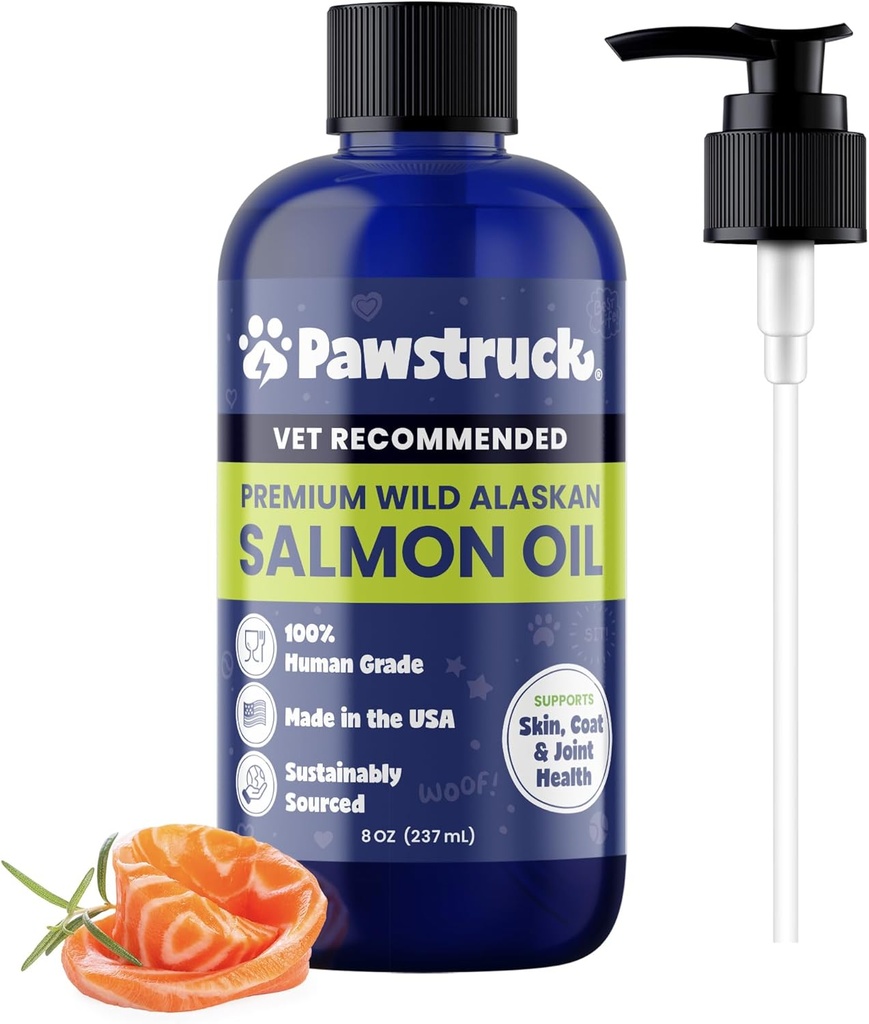 Pawstruck Pure Human-Grade Wild Alaskan Salmon Oil for Dogs & Cats – Omega 3 & 6, Extra Strength Supplement, EPA DHA Fatty Acids for Immune Support