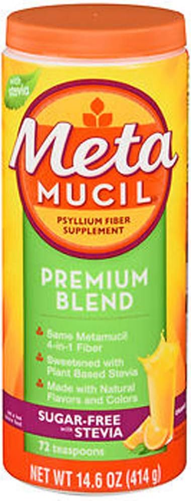 Metamucil Premium Blend Psyllium Fiber Powder libre de azúcar con Stevia Orange - 14.6 oz