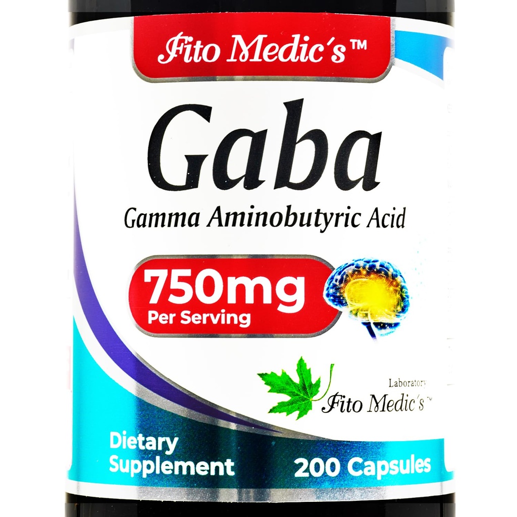 FITO MEDIC'S Lab- GABA, 750 mg por Serving, 200 cápsulas, suplementos GABA, absorción ultra alta - Aminoácidos - GABA Powder - ácido butírico s.