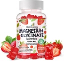 Magnesio Glycinate Gummies 2500mg - Suplemento de Potasio de Magnesio Libre de Azúcar con Vitamina D, B6, CoQ10 para calma Mood &amp; Sleep Support - 90 Strawberry Gummies