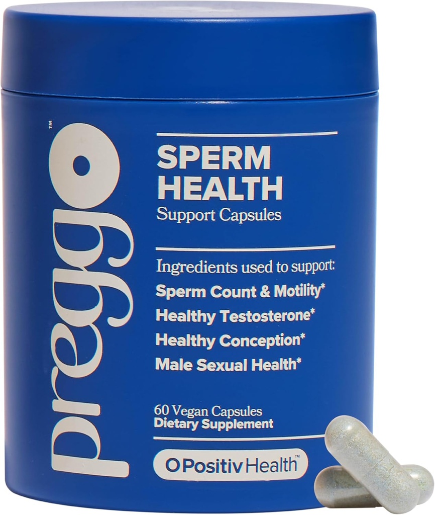 O Positiv Preggo Sperm Health Capsules for Men - OBGYN-Formulated for Improved Sperm Count " Motility with Tongkat Ali, NAC, Alpha Lipoic Acid – Male Reproductive Health, 60 Count (Pack of 1)