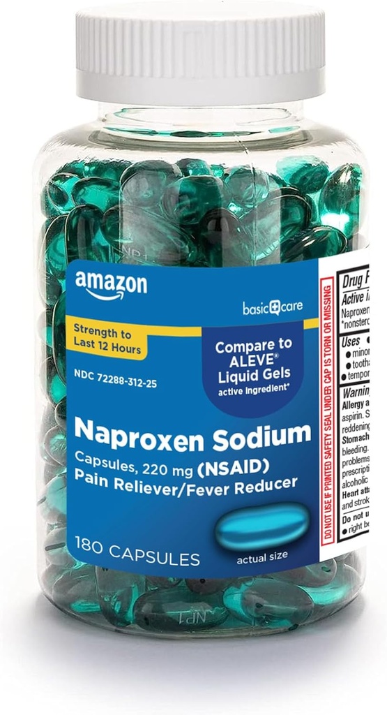 Cuidado básico Naproxen Sodium 220 Mg Líquidos Gels, Dolor/Reductor de Dolor (NSAID), 180 Conde (previamente A+ salud)