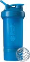 BlenderBottle Shaker Bottle with Pill Organizer and Storage for Protein Powder ProStak System, 22-Ounce, Cyan