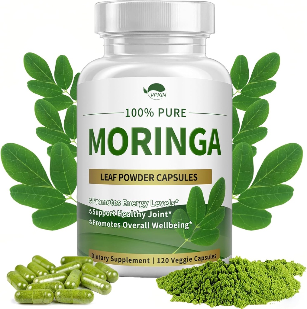 Cápsulas de Polvo de Moringa Orgánica,Pure Moringa Oleifera Cápsulas de Polvo 1000mg,Suplemento de Moringa para Energía, Inmunidad " Salud Conjunta, Vegan y No GMO,120 Cápsulas