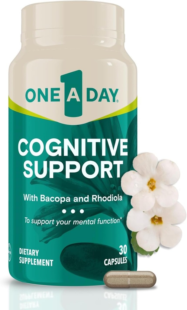 One A Day Cognitive Supplement – Brain Supplement to Support Cognitive Performance for Men and Women with Bacopa. También incluye Rhodiola, " Holy Basil, 30 cápsulas (Packaging May Vary)