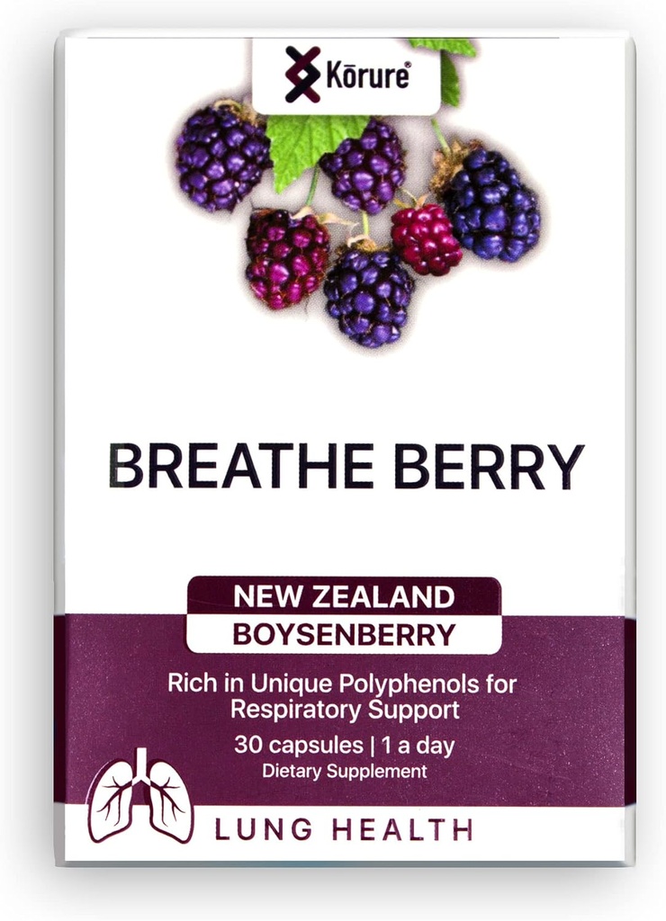 Breathe Berery Boysenberry Natural Healthy Lungs Suplemento, apoya la congestión de pecho, moco y botas general de bienestar respiratorio saludable Pulmones Suplemento