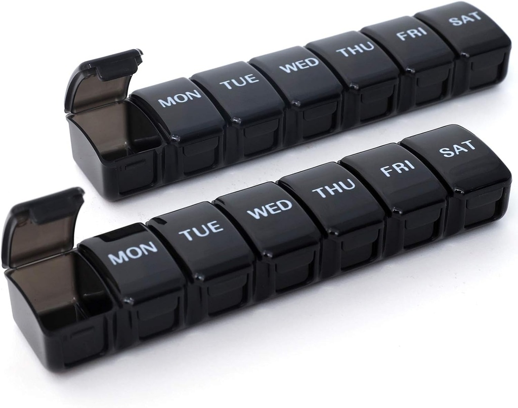 2 Packs Small Weekly Pill Organizer,Pocket Daily Pill Case Pill Box for Pills/Vitamin/Fish Oil/Supplements (Black)