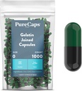 PureCaps USA - Empty Gelatin Capsules Size 0| 1,000 Joined Pills| Green/Black| Non-GMO Certified | SLS, Gluten, Preservative Free