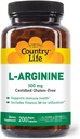 Country Life L-Arginine Caps with Vitamin B-6, 500mg, 200 cápsulas Vegan, Certified Gluten Free, Certified Vegan