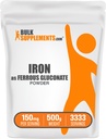 BulkSupplements.com Ferrous Gluconate Powder - Essential Mineral for Energy, Iron 18mg - Iron Supplements, Gluten Free, 150mg por Serving, 500g (1.1 lbs) (Pack of 1)