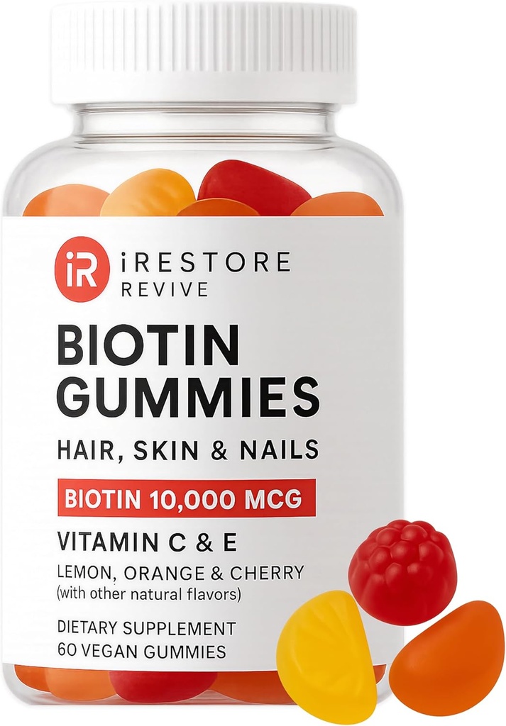 iRestore Hair Gummy Vitaminas, Vegan Biotin Gummies for Hair Skin and Nails Gummies, Hair Gummies, Biotin Gummies for Hair Growth Biotin Vitamins Hair Vitaminas Gummies for Women &amp; Men, Biotin 10000mcg