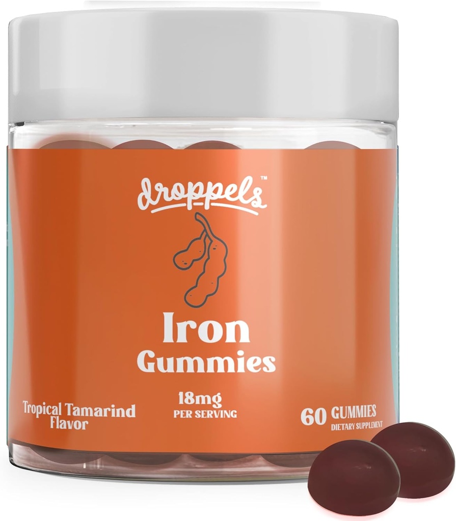 Droppels Iron Gummies 18mg for Women and Men – Vegan Plant-Based Iron Supplement ← Apoya Energía & Blood Health TEN Pectin-Based, Non-GMO, Gluten & Gelatin Free TEN Tamarind Flavor, 60 Condes