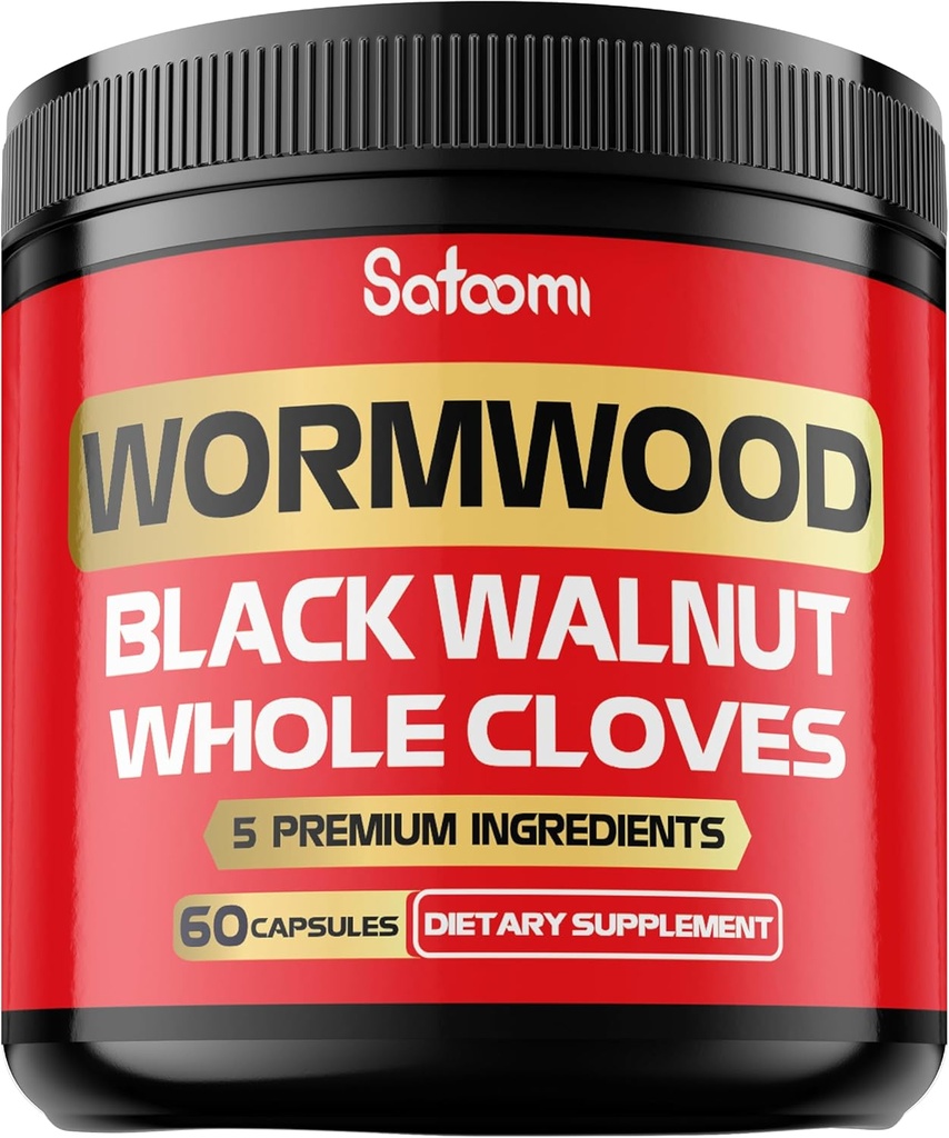 Satoomi 5 en 1 Wormwood Capsules Suplemento - Extracted from Black Walnut, Whole Cloves, Turmeric y Berberine HCl - Immune System &amp; Digestion Health - 60 Capsules