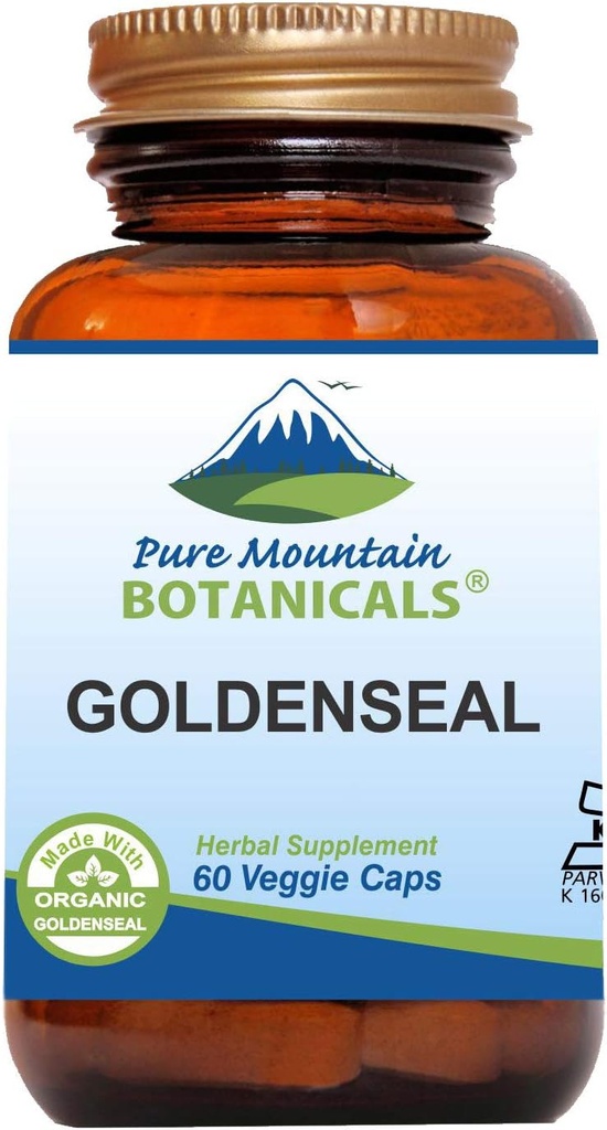 Pure Mountain Botanicals Goldenseal Capsules - Kosher Vegan Caps con 250 mg Orgánico Goldenseal Root Suplemento
