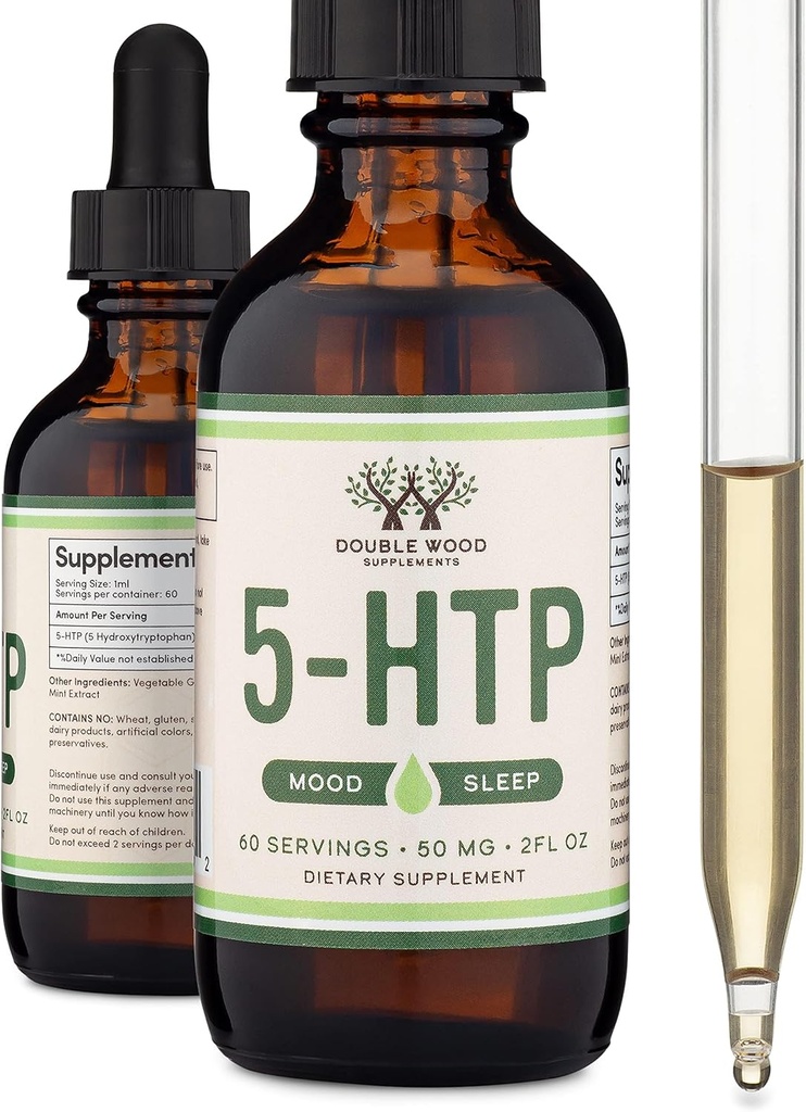 5HTP gotas líquidas - Más Absorbable y Efectiva que 5 cápsulas HTP (60 Serviciones de 50mg 99%+ 5-HTP) Suplemento de serotonina para el Mood, el sueño y la relajación por madera doble