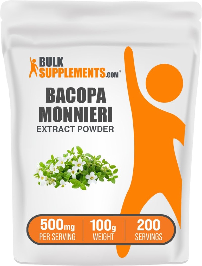 BulkSupplements.com Bacopa Extract Powder - Bacopa Monnieri Supplement, Herbal Supplement - Vegan & Gluten Free, 500mg per Serving, 100g (3.5 oz) (Pack of 1)