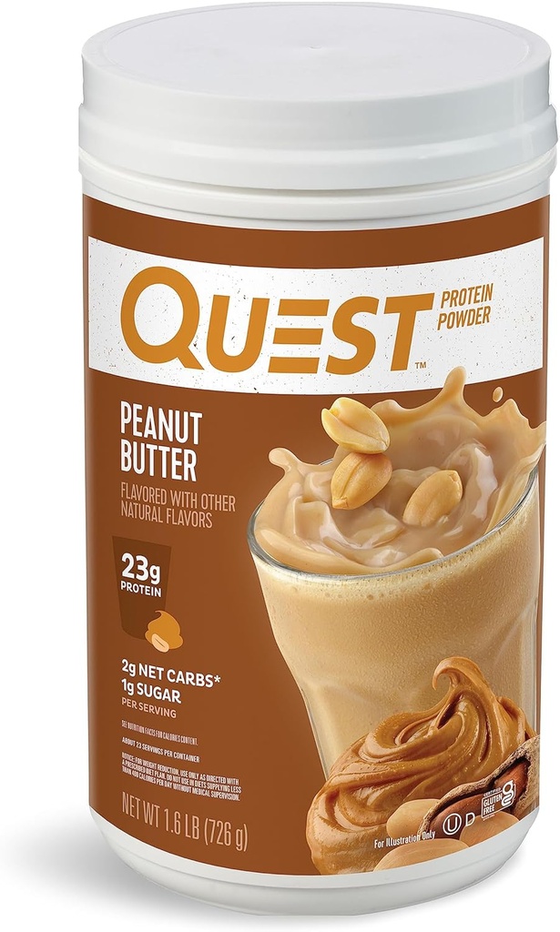 Quest Nutrition Peanut Butter Protein Powder, 23g Protein, 1g Sugar, Low Carb, Gluten Free, 1.6 libras, 23 servicios