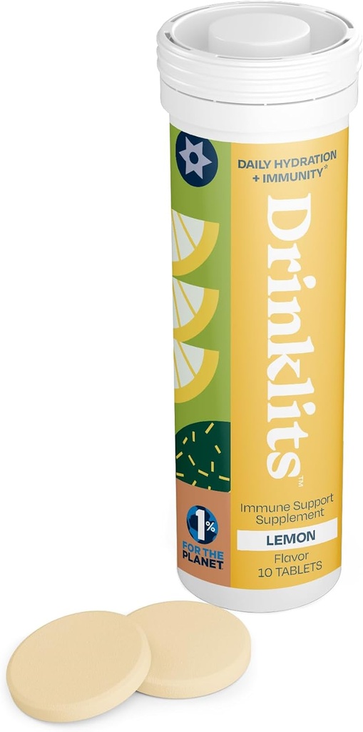 Bebidas Lemon Daily Immune Support Tablets ← 0g Azúcar - Vitamina C - Electrolitos - Botánico Blend  durable Single Tube (10 Tablets/Servings)
