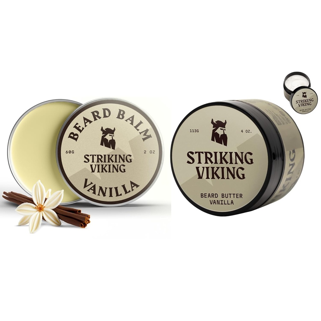 Striking Viking Pack de 2 Beard Balm (2oz) y Beard Butter (4oz) Vanilla Scent